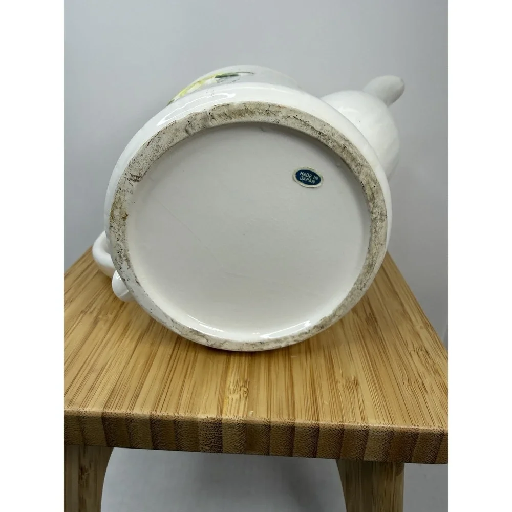 Vintage 70s Ceramic Butterfly Teapot Made‎ In Japan Flowers MCM